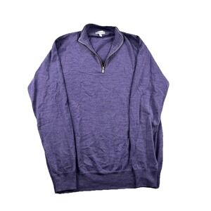 Peter Millar Autumn Crest Suede Trim Golf Sweater Men Medium Purple Wool 1/4 Zip